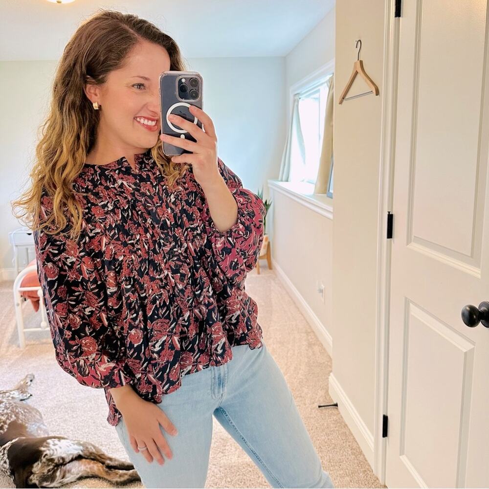 Apiece Apart Blue Red Floral Silk Blouse 4